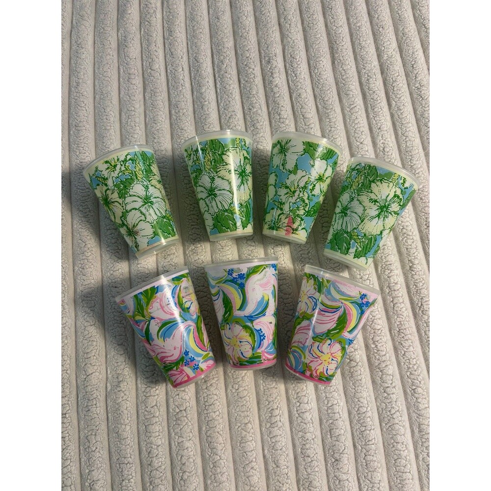 Lilly Pulitzer 14 Oz Plastic Pool Cups Set Of 7 green pink elephant